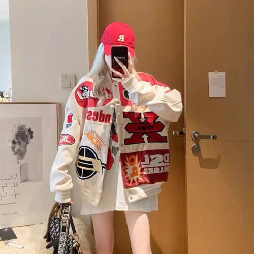 Park Jae Fan Wang Jiaer Same Style Baseball Suit Spring And Autumn Loose Heavy Industry Embroidered Couple’s Hip Hop Jacket For Men And Women