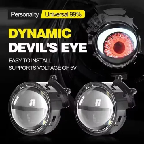 2024 Car Dynamic Devil Eyes Lights 3D Lens 8 Modes 12v Car WIFI Control Eyes Retrofiit Kits Headlight Assembly Auto Accessories