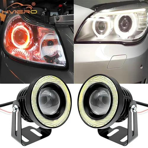 2X Auto Drl 5Inch COB Angel Eyes Fog Lights Lens Turn Signal Car Headlight Lamp Universal Day Time Running Light 89mm 76mm 64mm