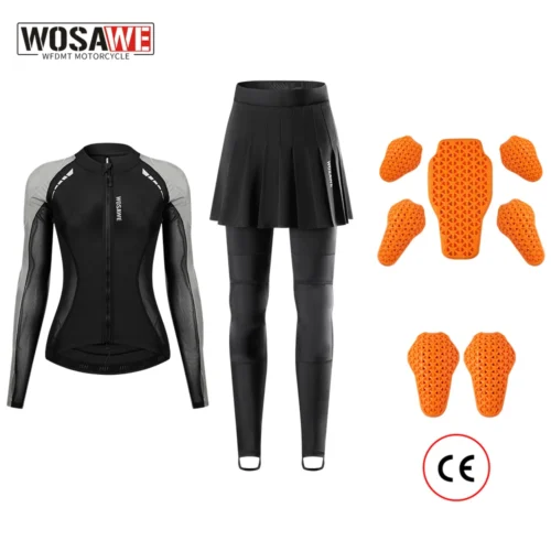 WOSAWE Full Body Armor Motorcycle Jacket Pants Women Summer Riding Skirt-Pants Armor Jacket Moto Sport Suits CE Protective Pads