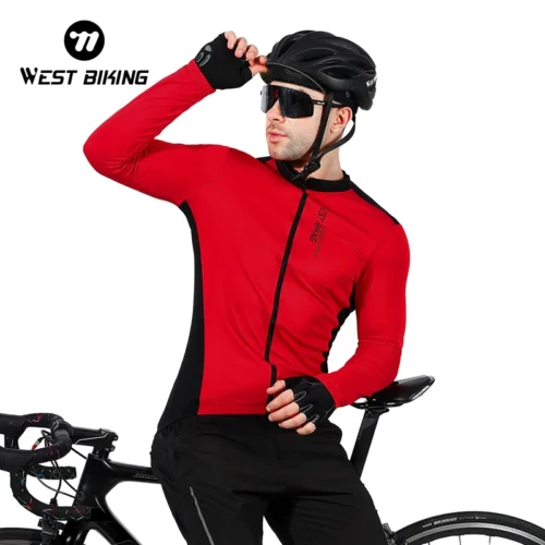 WEST BIKING Men’s Cycling Bike Jerseys Long Sleeve Reflective Quick Dry UPF 50+ Running Bicycle Shirts Full Zipper MTB Jacket