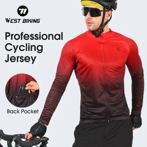 WEST BIKING Mens Long Sleeve Cycling Jersey MTB Cycling Clothing Breathable