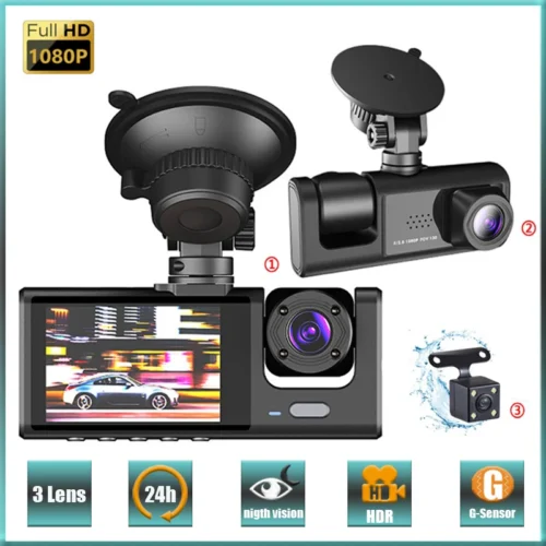 HD 1080P Car DVR 3-Lens Dash Cam Inside front and rear Vehicle Dash Cam