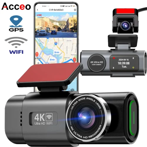 Dash Cam Dual Lens 4K UHD Recording Car Camera DVR Night Vision Video Recorder With GPS Wi-Fi Support Black Box 24H Parking