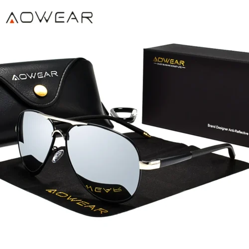 AOWEAR Men’s Aviation Sunglasses Men Polarized Mirror Sunglass