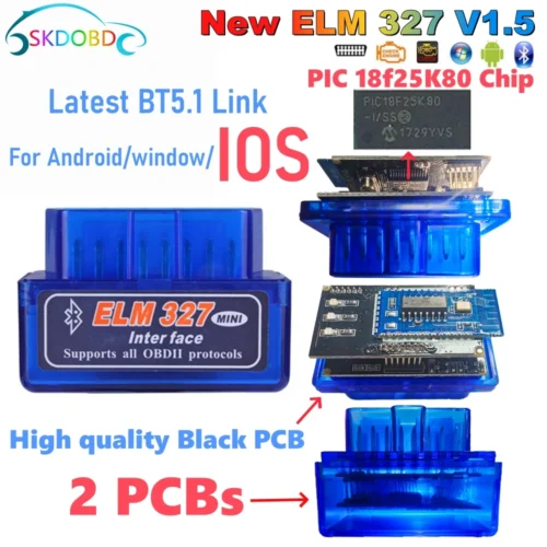 Latest Version Mini ELM327 V1.5 for IOS Android Bluetooth 5.1 Auto Scanner OBD2 B