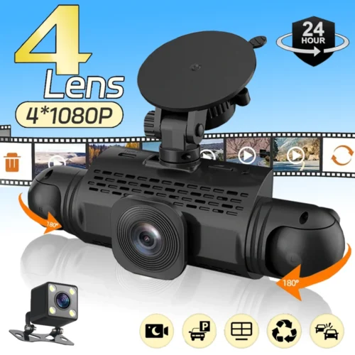 Car Dash Cam 4 Channel Black Box Driving Camera FHD 1080P