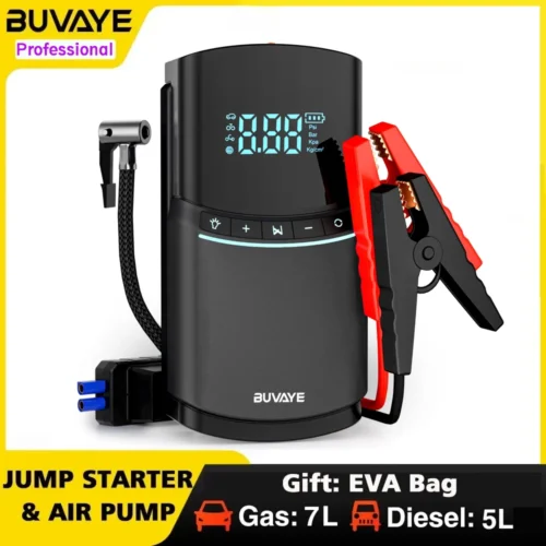 BUVAYE 4 in 1 Car Jump Starter Air Pump 150PSI 12000mAh Peak Current 2000A Car Battery Booster Tire Air Compressor With EVA Bag