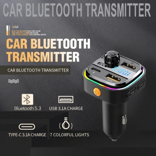 2024 Car MP3 Player Fm Transmitter Wireless Bluetooth 5.0 Noise Reduction Audio Receiver Car Handfree Dual Usb Car Fast Charger