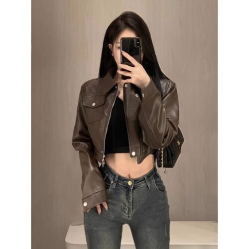 Hong Kong Style Fashion Leather Jacket Short 2024 Spring New Korean Style Loose Casual Retro Motorcycle Leather Jacket Trendy