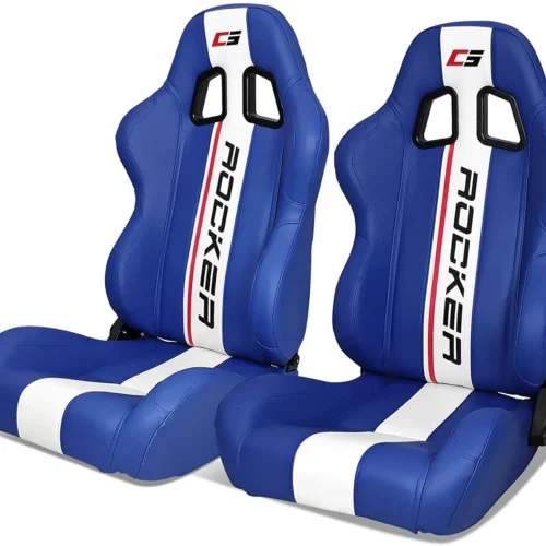 Jiabeir Blue White PVC Leather Reclinable Bucket Seat Single Rails Auto Universal Car Racing Seats